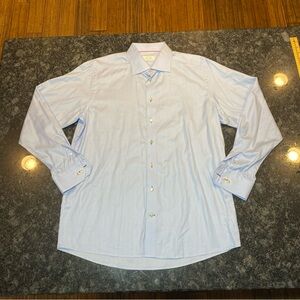 Eton Contemporary Blue Long Sleeve White Button Dress Shirt Size 44, 17 1/2